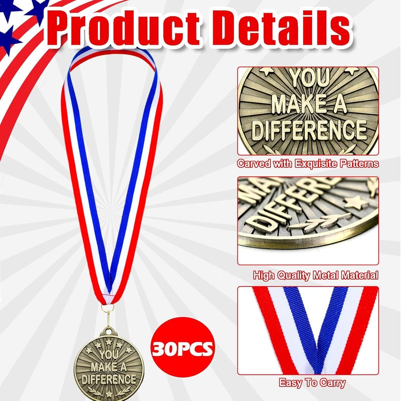 Quelay 30 Pcs 2'' Gold Awards Medals Bulk Winner Medals with Neck Ribbons Encourage Team Participation for Adults Trophy Award Prize Gift Competitions Graduation Party - Image 3